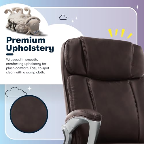 Serta Fairbanks Big and Tall Executive Office Chair - Ergonomic High Back Computer DeskChair with Lumbar Support, Memory Foam Seat Cushion, Padded Armrests, Bonded Leather, 350 lb Capacity - Brown