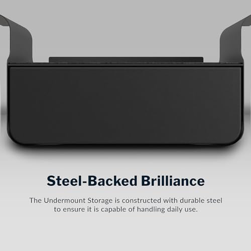 Vari Steel Under Desk Storage Organizer with Drawer - Slim Hanging File Storage Shelf and Stationary Tray - Easy Assembly - Home Office VariDesk Accessory - Black, 13.39" x1 9.29" x 9.45"