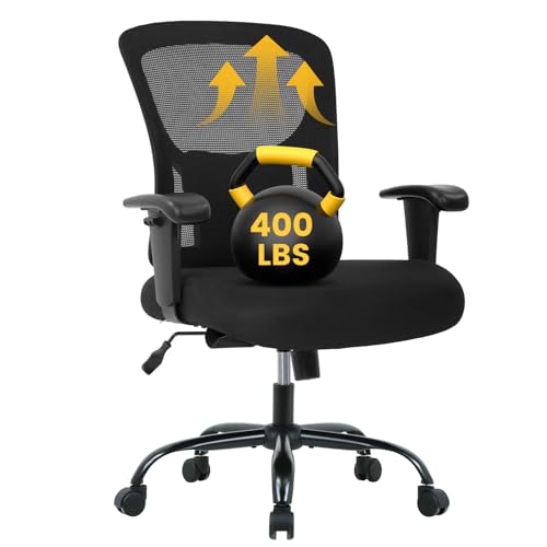 Big and Tall Office Chair 400lbs Wide Seat Desk Chair Computer Chair with Lumbar Support Adjustable Arms Task Rolling Swivel Mesh Executive High Back Ergonomic Chair for Adults Women,Black