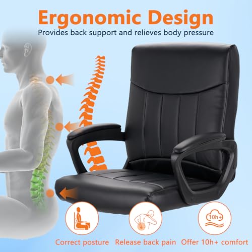 CLATINA Leather Office Executive Chair with Lumbar Support and Padded Armrestes, Swivel Rolling Ergonomic Mid Back Computer Task Desk Chair for Home, Conference, Waiting Room, Black, 8 Pack