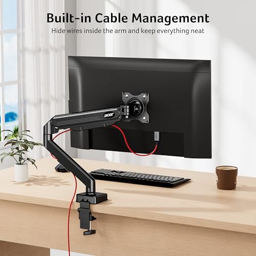 Acer Single Monitor Mount, Fully Adjustable Monitor Arm Fits 17 to 34 Inch Screens, Gas Spring VESA Mount with C-Clamp & Grommet Base, Computer Desk Arm with Tilt Swivel Rotate Supports 4.4-19.8 lbs