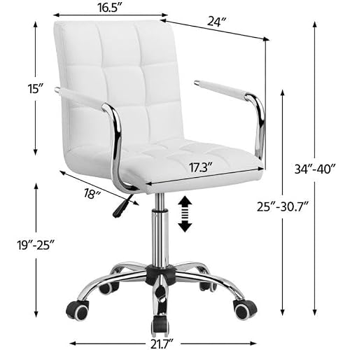Yaheetech White Office Chair with Wheels and Armrests, Modern PU Leather Desk Chair, Mid-Back Adjustable Executive Chair, 360° Swivel