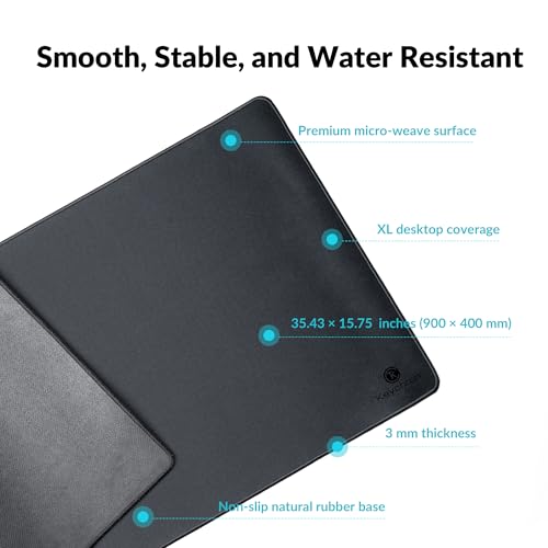 Keychron XL Gaming Mouse Pad Desk Mat, 35.4" × 15.7", Soft Micro-Weave Surface, Non-Slip Rubber Base, Anti-Fray Stitched Edges, Extended Large Mousepad for Gaming & Office – Black