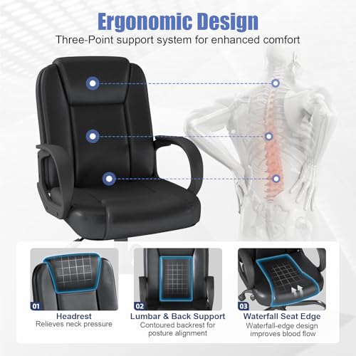Keratee Executive Office Chair, Leather Desk Computer Chair with Armrests, Mid-Back Swivel Adjustable Ergonomic Design for Home Office, 10PC, Black