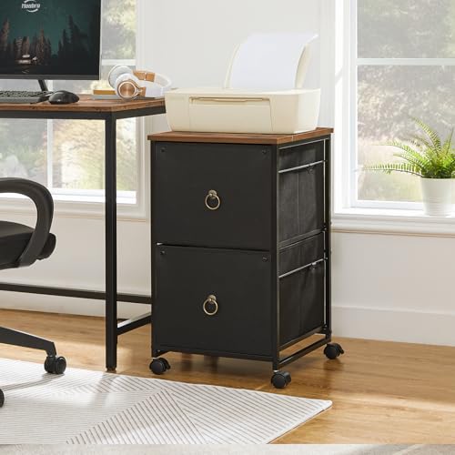 HOOBRO 2 Drawer Mobile File Cabinet, Rolling Printer Stand, Vertical Filing Cabinet, Office Drawers, Filing Cart for Home Office, A4/Letter Size, Nonwovens Drawer, Black and Rustic Brown BFK20WJ01