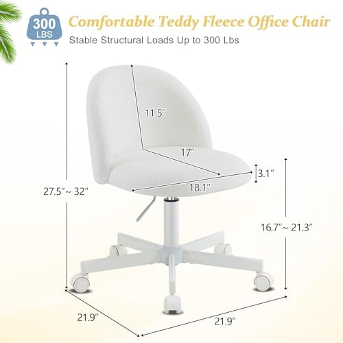 VINGLI Modern Vanity Chair with Back, Velvet Desk Chair for Girls, Small Office Chair with Silent Wheels， Stylish and Comfortable, White