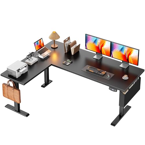Korfile L Shaped Electric Standing Desk,63 Inch Adjustable Height Sit to Stand Corner Desk with Memory Presets, Reversible Computer Table for Home Office, Work and Study, Black