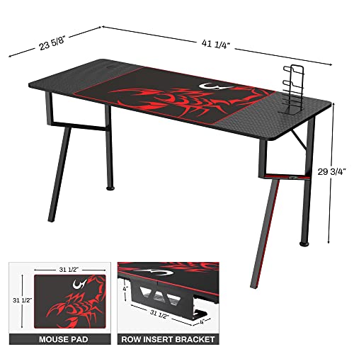 EUREKA ERGONOMIC Gaming Desk 55 inch, Controller Stand, Cup Holder, Headphone Hook, Mouse Pad, Black