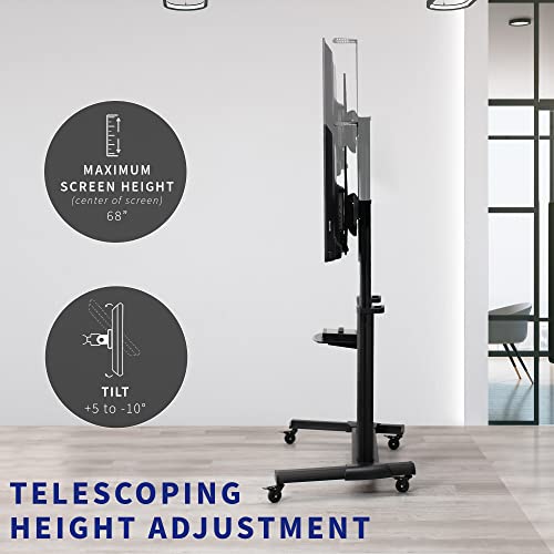 VIVO Aluminum Mobile TV Cart for 32 to 100 inch Screens up to 220 lbs, LCD LED OLED 4K Smart Flat and Curved Panels, Heavy Duty Stand, Shelf, Wheels, Max VESA 1000x600, Black, STAND-TV22B