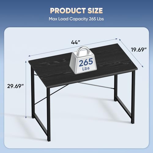 DUMOS 44 in Computer Desk for Home Office, Modern Study Work Table Simple Style for Bedroom, Writing Desks with X-Shaped Reinforcement, Black