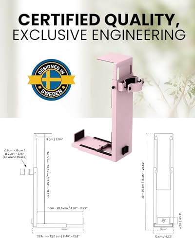 Arozzi PC Mount – Under Desk Computer Tower Holder, Adjustable Height & Width CPU Bracket, Heavy Duty Steel PC Stand, 360° Rotating Base, Supports Up to 66 lbs, Space-Saving Desk Setup - Pink