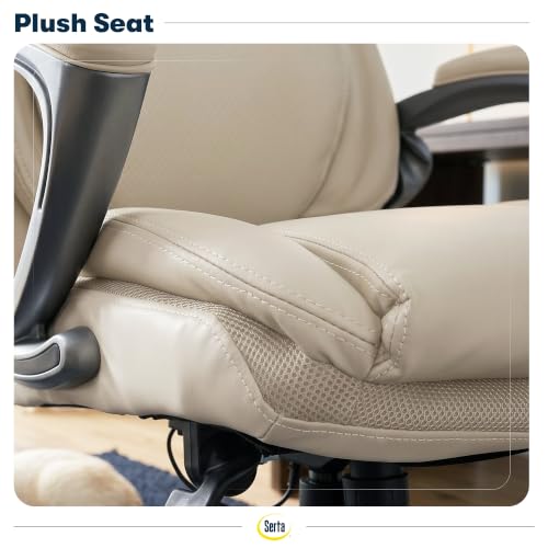 Serta Bryce Executive Office Chair - Ergonomic Computer DeskChair with Lumbar Technology - Adjustable Height - Memory Foam Body Pillows - 360° Swivel Rolling Base - Bonded Leather - Cream