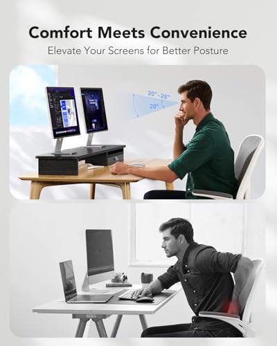 HUANUO Printer Stand, Large Dual Monitor Stand with Drawer