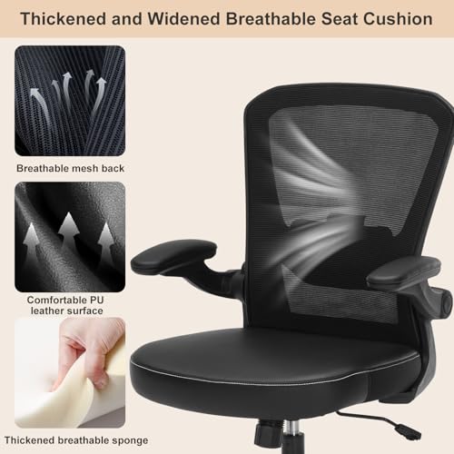 Bondesin Drafting Chair Tall Office Chair with PU Leather Seat, 400lbs Ergonomic Standing Desk Chair with Lumbar Support,Counter Stool with Adjustable Footrest Ring & Flip-up Armrests,Black