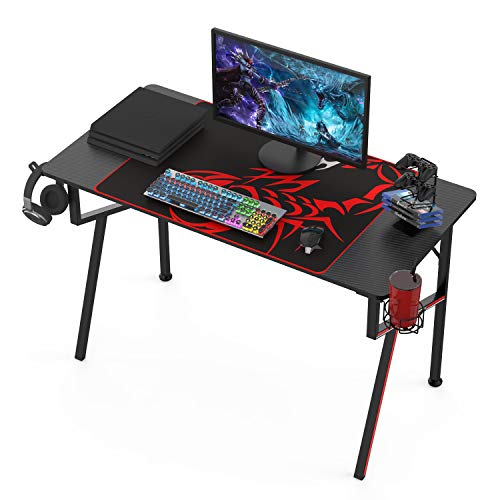 EUREKA ERGONOMIC EE Gaming Desk Office Desk Computer Desk Home Table 47 Inch Desk with Mouse Pad Headset Hook Cup Holder Controller Stand, Black