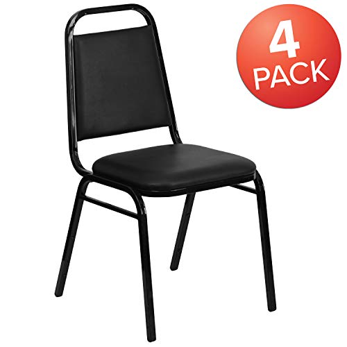 Flash Furniture Hercules Series Trapezoidal Vinyl Banquet and Event Chairs, Commercial Event Chairs with Padded Seats and Backs, Set of 4, Black