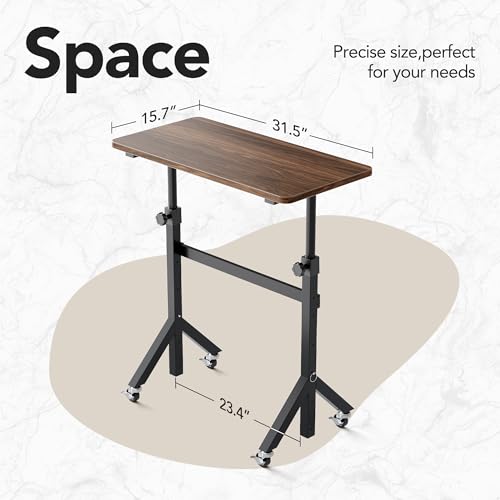 HUANUO 32'' Small Standing Desk Adjustable Heigh, Mobile Stand Up Desk with Wheels, Portable Rolling Desks for Walking Pad and Treadmill, Computer Laptop Desks for Home Office Space