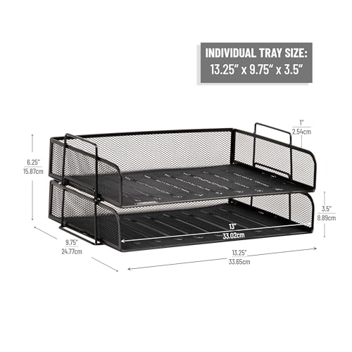 Mind Reader Stackable Paper Tray, Desktop Organizer, File Storage, Office, Metal Mesh, 2 Pcs., Black