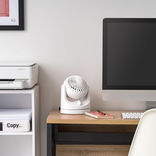 IRIS USA WOOZOO Desk Fan, Oscillating Air Circulator, 3 Speeds, 32ft Max Air Distance, 108ft² Coverage, 112° Adjustable Vertical Tilt, 27db Quiet Motor, Small Fan for Bedroom, Office, Dorm, White