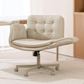 amseatec Criss Cross Office Chair, PU Leather Vanity Chair with 5-Level Adjustable Armrests & Swivel, Ergonomic Criss Cross Chair for Home Office Bedroom Makeup（Cream）