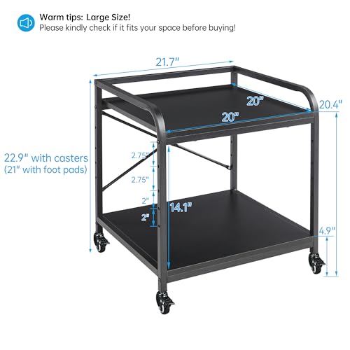 Fannova 2 Tier Under Desk Printer Stand with Storage, 20 Inches Deep Large Printer Table with Height Adjustable Shelf, Rolling Printer Cart with Wheels for Home Office - Black