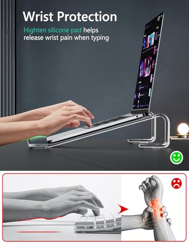 JCZT Clear Acrylic Laptop Stand for Desk, with Wrist Rest, Ergonomic Detachable Mount Compatible with 10-17'' All Laptops Such as MacBook Air Pro/HP/Dell/Lenovo