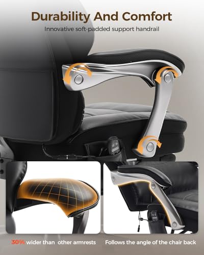 600LBS Big and Tall Office Chair with Massage and Heat, 23.5" Wide Leather Office Chair with Back Support, Ergonomic Comfort 140° Reclining Desk Chairs Managerial Chairs for Heavy People