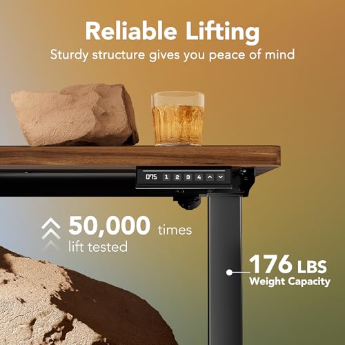 HUANUO 32" Small Electric Standing Desk Adjustable Height, 4 Memory Height Settings, Sit Stand Up Desk for Home Office & Computer Workstation, Black Walnut