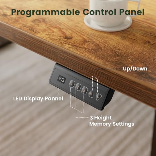 CubiCubi Standing Desk, 55 x 24 Inches Electric Height Adjustable Computer Desk, Sit Stand up Home Office Desk with Memory Presets, Rustic Brown