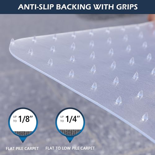 Chair Mat for Carpet, SALLOUS 46" x 60" Office Chair Mat for Carpeted Floors, Heavy Duty Vinyl Floor Mat with Grips, Floor Protector Computer Desk Mat for Home Office (Clear, Rectangular)