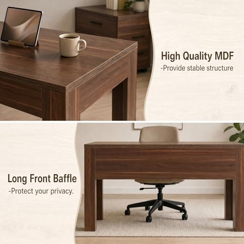 Tribesigns 63 in. Long Office Desk with Spacious Tabletop,Wooden Computer Desk with Sturdy Legs and Front Baffle,Modern Workstation for Home Office,Walnut