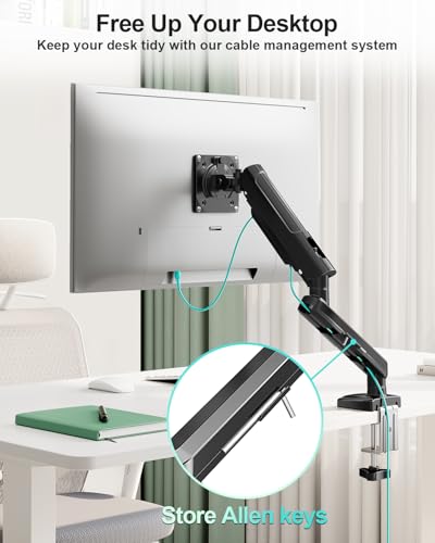Single Monitor Desk Mount, 13-32 inch Adjustable Full Motion Monitor Arm, Computer Monitor Stand Holder with Clamp and Grommet Base, Fits 4.4 to 22lbs Screens, VESA Mount Bracket, Black, Freelift Pro