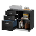 DEVAISE 3 Drawer Mobile File Cabinet, Wood Lateral Filing Cabinet, Printer Stand with Open Shelves for Home Office, Black
