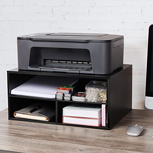 EMERIT Printer Stand for Desk - 2 Tier Desktop Printer Stand with Paper Storage, Printer Riser Organizer for Home Office, Holds up to 30 lbs, Black