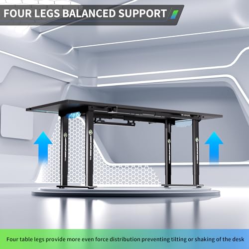 Klobel 71" Gaming Standing Desk for Gamers & Streamers, 4-Leg Electric Sit Stand Desk with LED Lights, Flip-Top Cable Management, Stable Computer Desk with Wheels