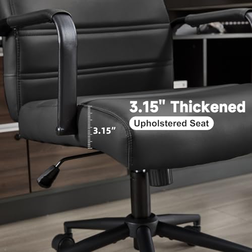 Office Desk Chair, Leather Conference Room Chairs with Wheels, Modern Executive Office Chairs Adjustable Height, Ergonomic Swivel Rolling Ribbed Computer Chair.