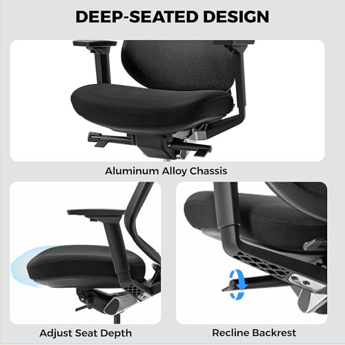 EUREKA ERGONOMIC Lira Office Chair with Headrest, Ergonomic Desk Chair with 3D Armrests, Adjustable Seat Depth, Mesh Computer Chair with Lumbar Support for Home Office(Black)