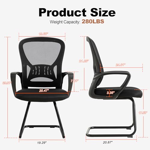 BOWTHY Waiting Room Chairs Set of 10,Office Guest Reception Chair No Wheels,Mesh Conference Room Chairs with Sled Base,Ergonomic Computer Desk Chair with Lumbar Support,Black