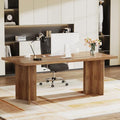 Tribesigns 63-inch Executive Desk, Vintage Home Office Computer Desk with Large Tabletop, Farmhouse Wood Writing Conference Table Workstation for Office, Study, Walnut Brown