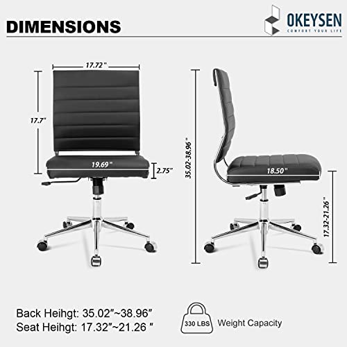 Okeysen Armless Office Desk Chair, Mid Back Leather Conference Room Chairs Without Armrests, Modern Office Chair Ribbed.