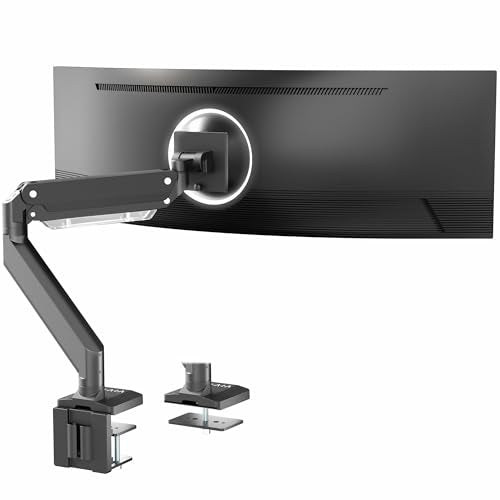 VIVO Premium Aluminum Monitor Arm for Ultrawide Screens up to 49 inches and 33 lbs, Heavy Duty Single Desk Mount, Pneumatic Height, Max VESA 100x100, Black, STAND-V101G1