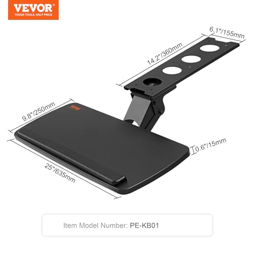 VEVOR Under-Desk Keyboard Tray, Adjustable for Height and Tilt, Slide-Out Design, Spacious 25x9.8 Inch Surface, Ideal for Home and Office Use