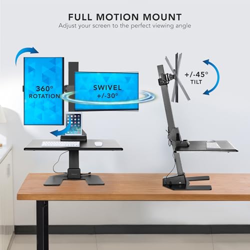 Mount-It! Double Monitor Electric Standing Desk Converter - 2 Screens Stand Up Desk Riser - Height Adjustable Desktop & 2 Mounts for Screens up to 32", Sit-Stand Convertor for Home, Office, School