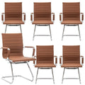 DM Furniture Conference Room Chairs Set of 6, Waiting Room Chairs with Arms, Faux Leather Reception Chairs No Wheels, Office Guest Chairs with Mid Back Support and Chrome Sled Base, Cafe