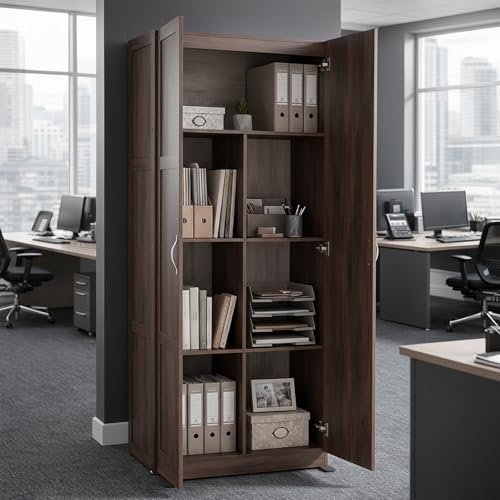 DUMOS Office Storage Cabinet, Large Capacity Organizer, Wooden Bedroom Storage Unit for CD, Blankets and Books, Suitable for Living Rooms, Office and Study Rooms, Brown