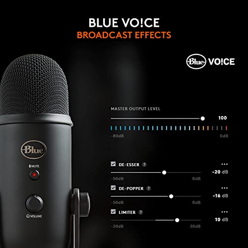 Logitech Creators Blue Yeti USB Microphone for PC, Mac, Gaming, Recording, Streaming, Podcasting, Studio and Computer Condenser Mic with Blue VO!CE effects, 4 Pickup Patterns, Plug and Play - Blackout