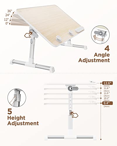 SAIJI Laptop Bed Tray Table, Adjustable Home Office Standing Desk Portable Lightweight Foldable Lap Desk for Sofa Couch Floor Working Studying Reading Writing Eating,Fit Up to 17" Laptop(Large,Teak)