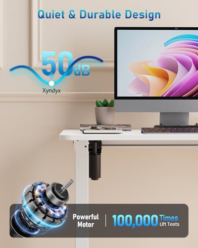 Xyndyx 32" Small Electric Rolling Standing Desk Adjustable Height, Mobile Sit Stand up Desk with Lockable Casters for Home Office & Computer Workstation, Splice Board, 2 Hooks, White Frame/White Top