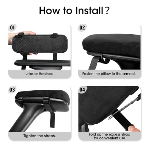 ZNCMRR 2 Pack Office Chair Armrest Pads Covers with Memory Foam Elbow Pillow for Forearm Pressure Relief, Black Arm Rest Covers for Office Chairs, Wheelchair, Comfy Gaming Chair(Black)