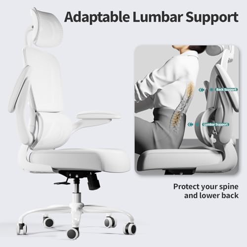 TRALT Office Chair Ergonomic Desk Chair, 330 LBS Home Mesh Office Desk Chairs with Wheels, Comfortable Gaming Chairs (White White)